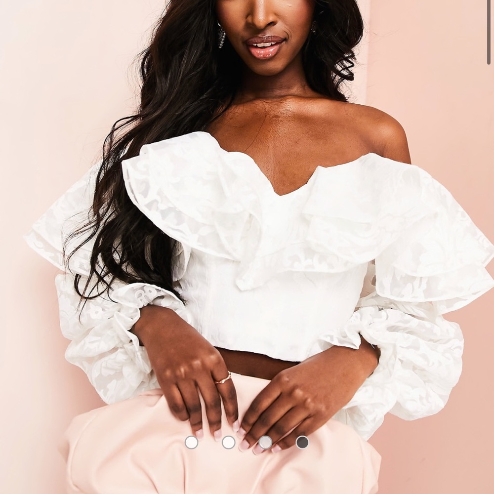 ASOS LUXE sheer lace ruffle top in white